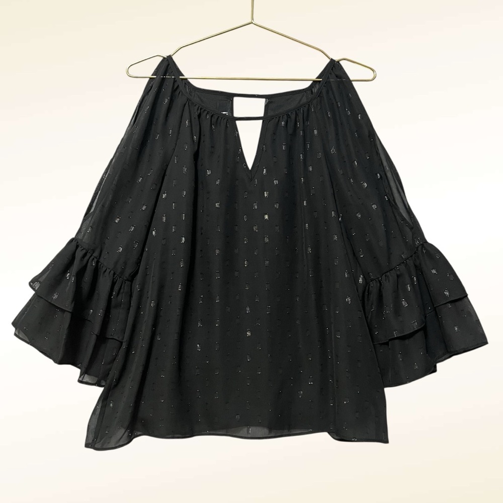 IZ Byer Y2K Black Ruffled Sleeve Blouse Size Medium Witchy Fairy Goth Whimsigoth